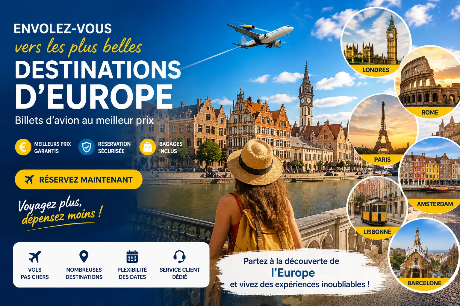 Vol vers l'Europe pas cher, destinations européennes et billets d'avion
