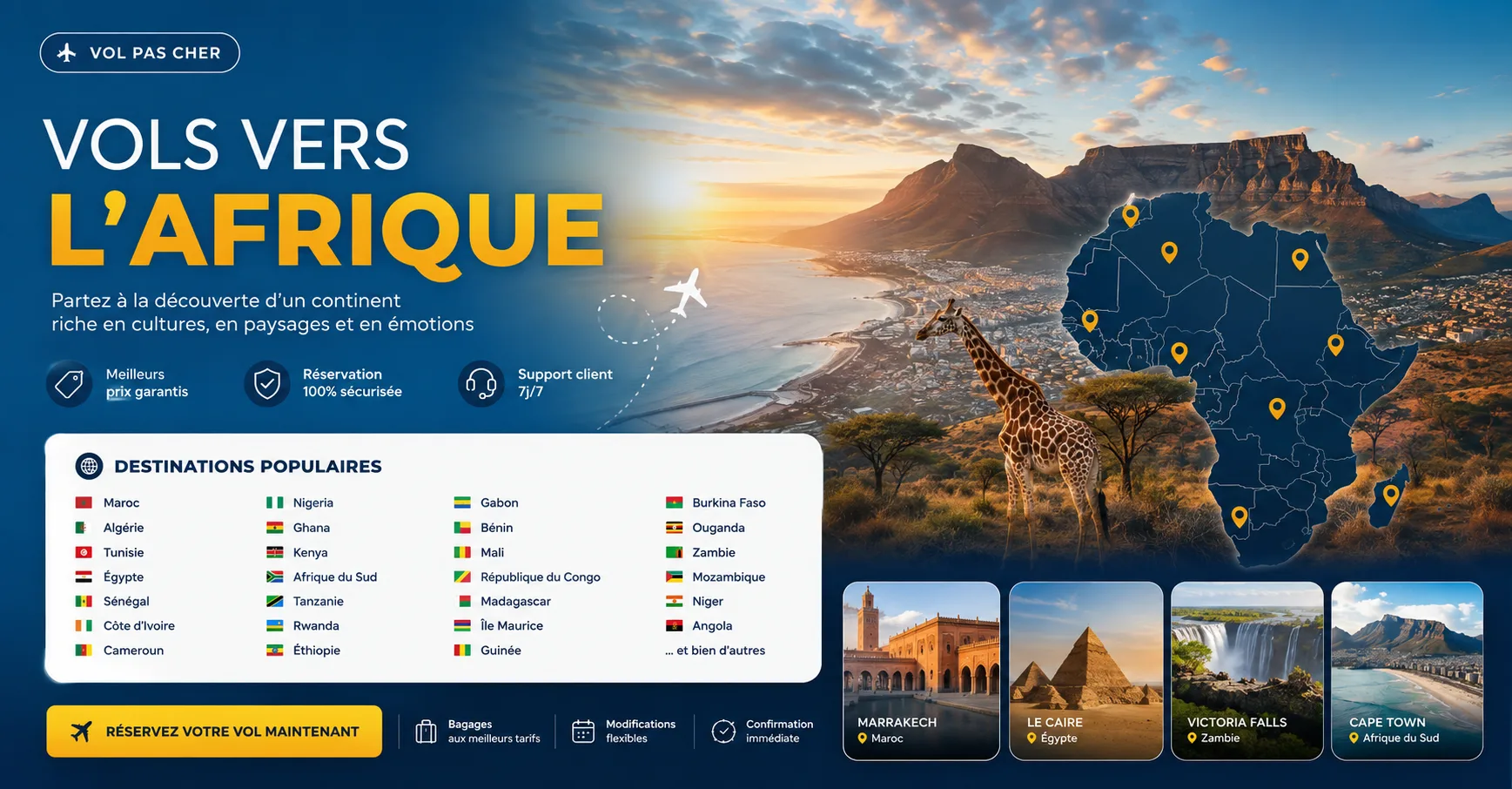 Vols vers l'Afrique pas chers - destinations africaines et billets d'avion