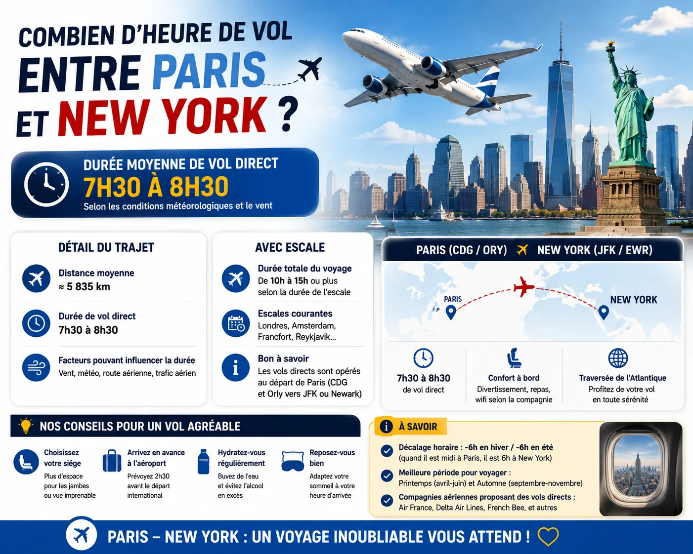 Combien d'heure de vol entre Paris et New York