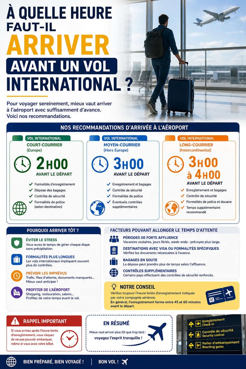 À quelle heure faut-il arriver avant un vol international ?