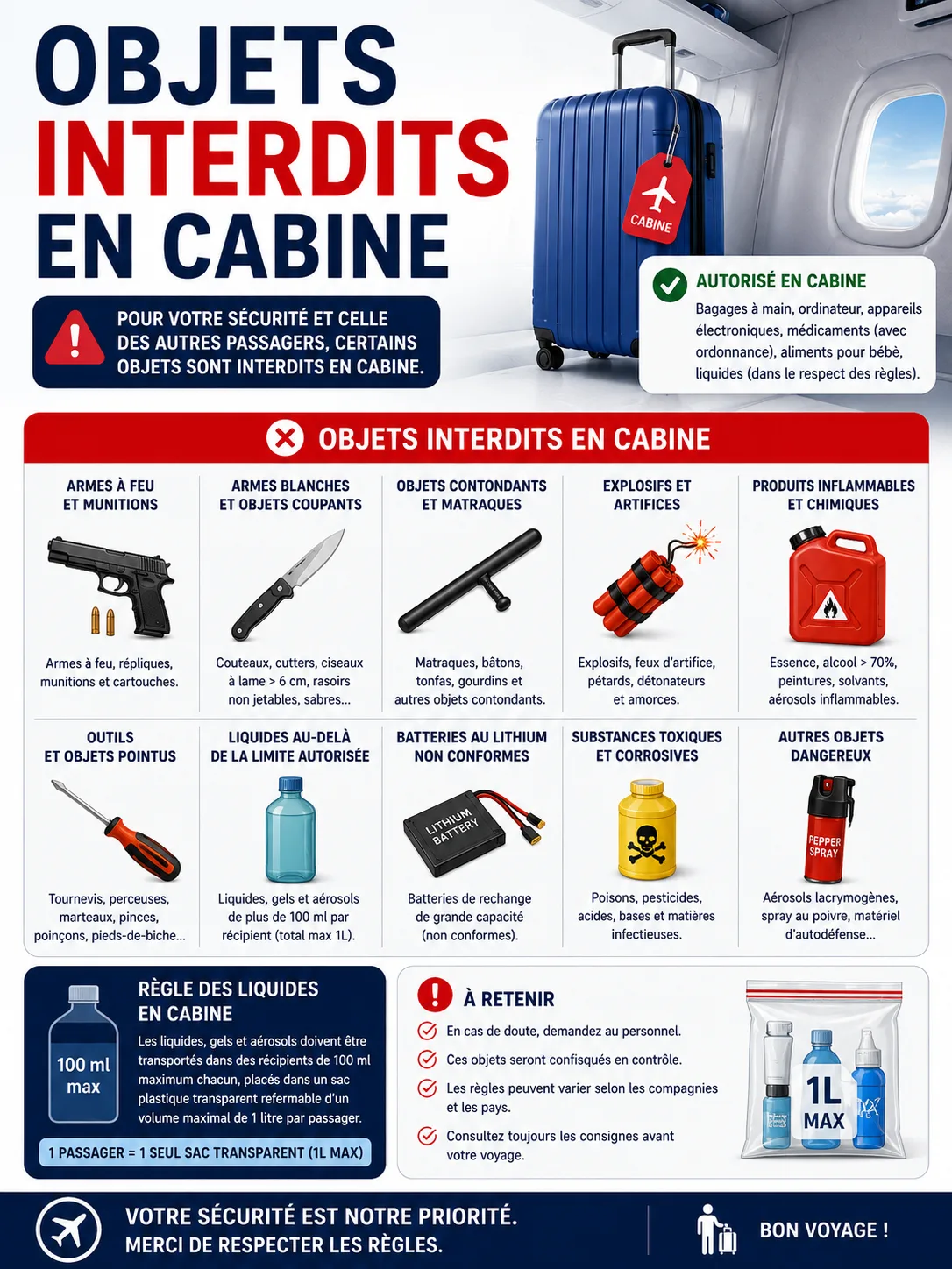 Objets interdits en cabine