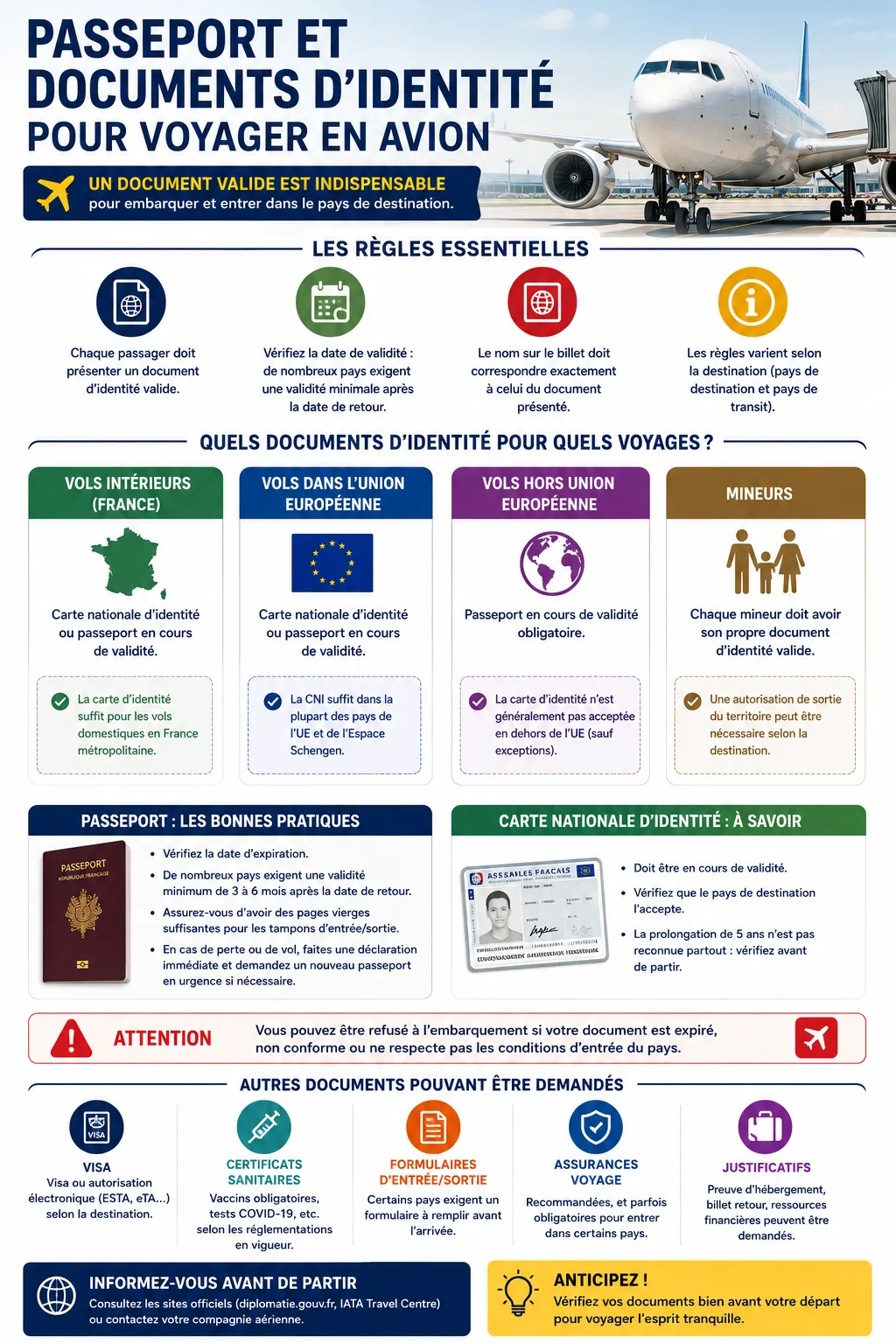 Passeport et documents d’identité pour voyager en avion