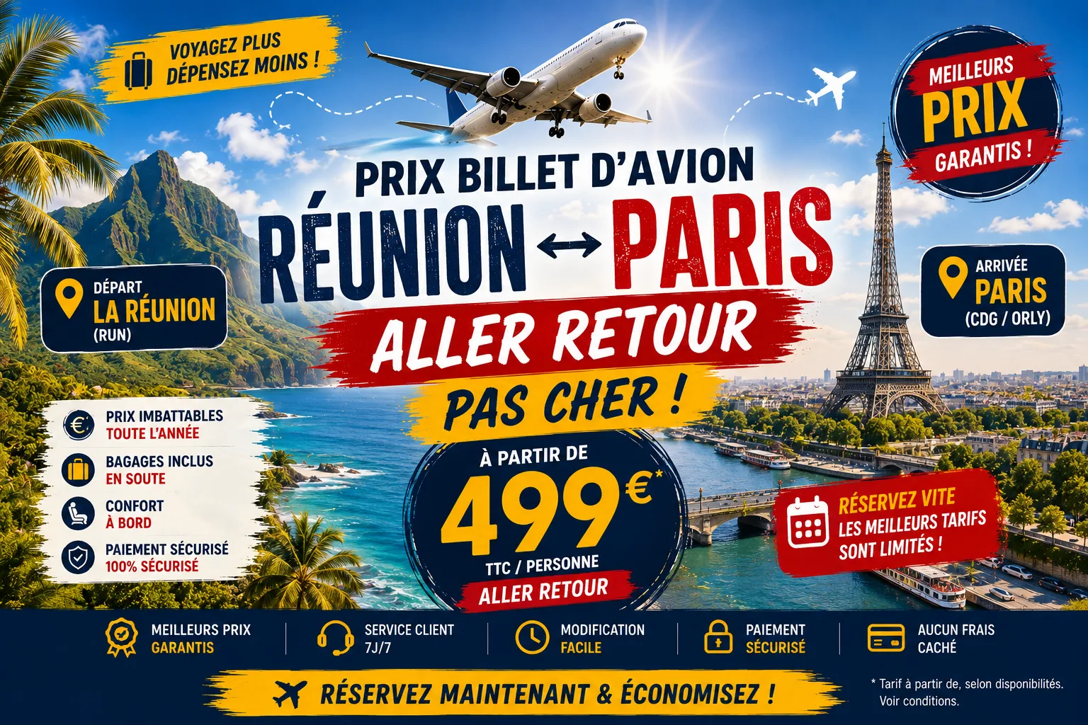 Prix billet d'avion Réunion Paris aller retour