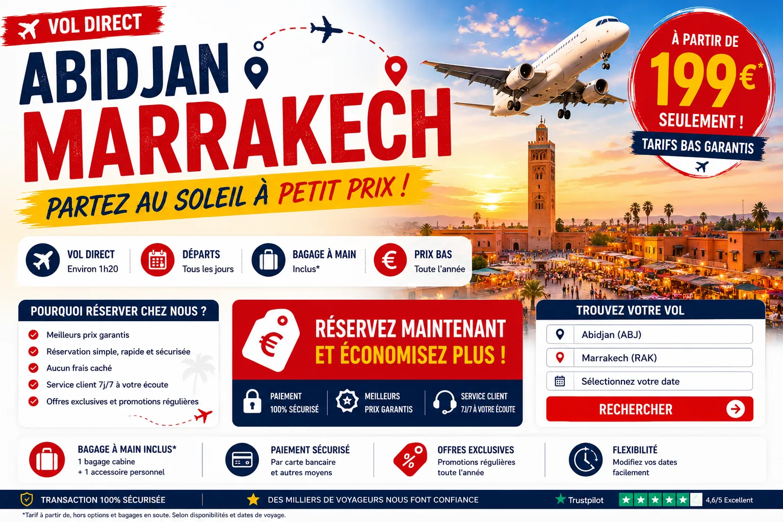 Vol Abidjan Marrakech : préparez votre voyage et comparez les itinéraires