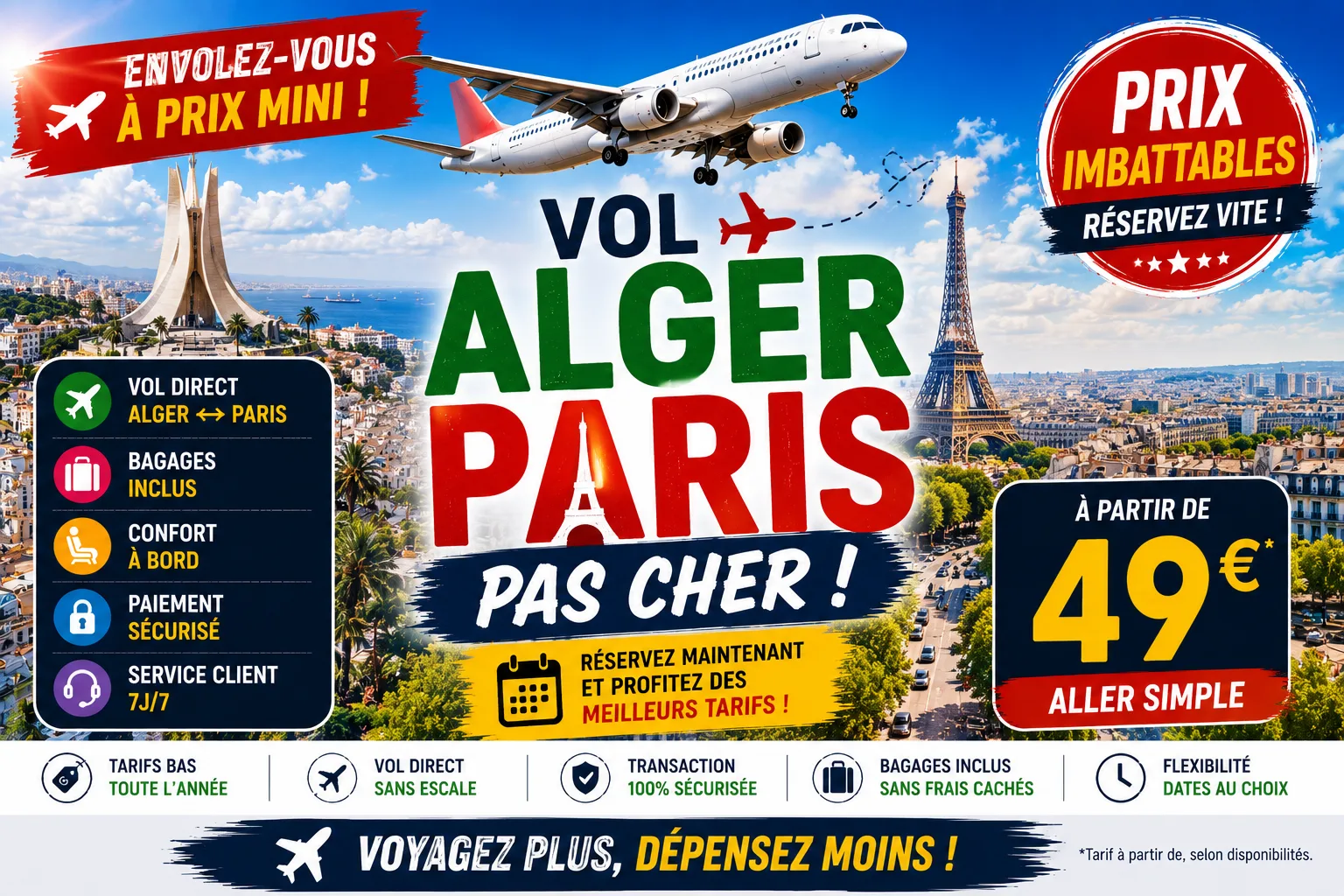 Vol Alger Paris : comparer les billets et organiser son voyage