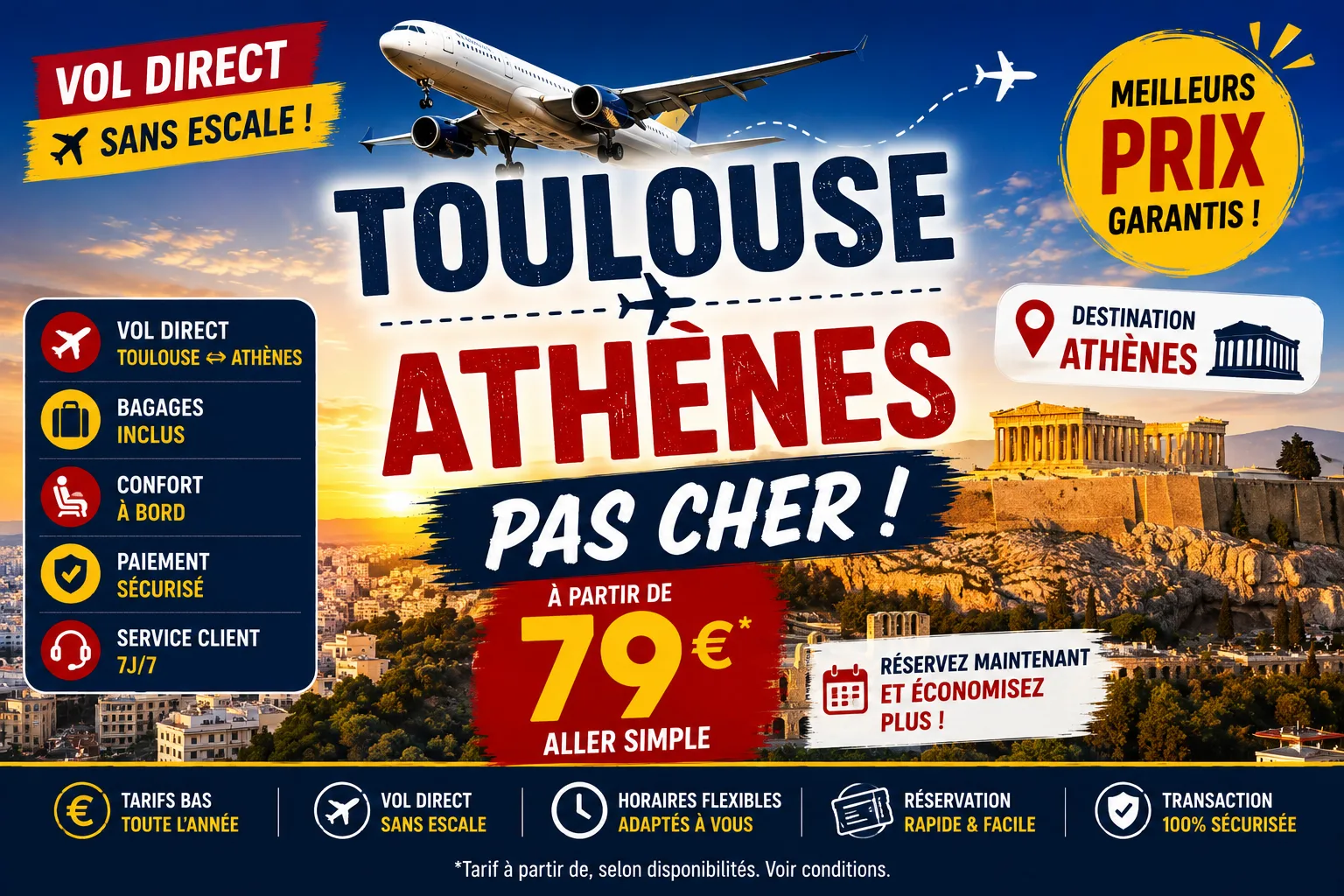 Vol direct Toulouse Athènes