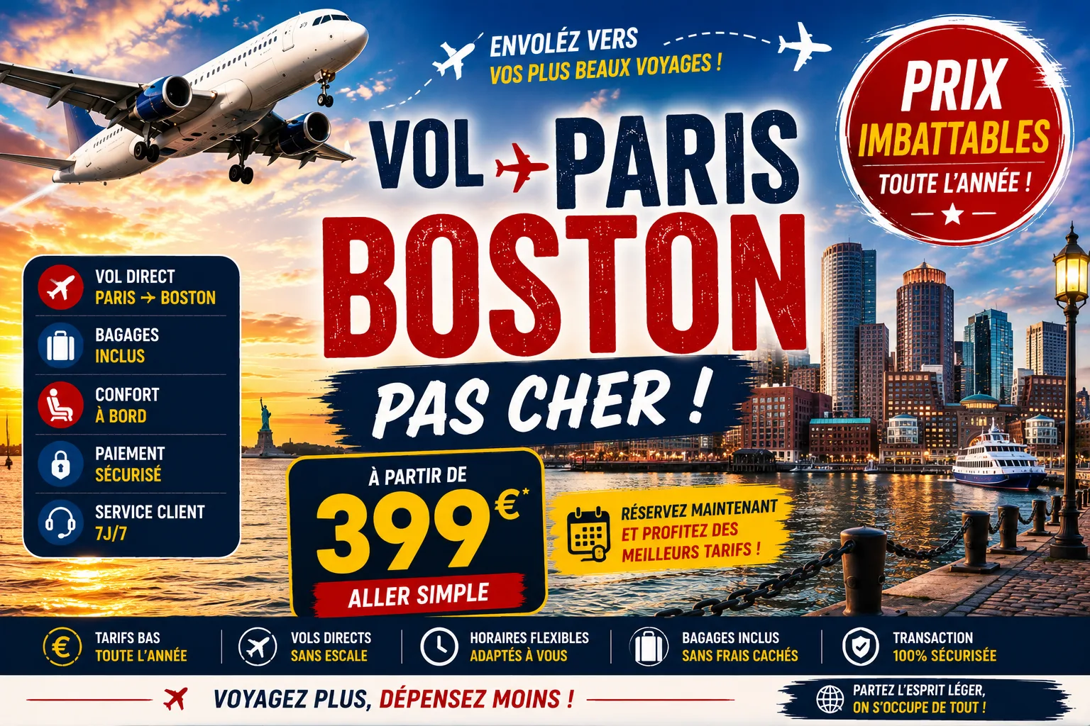 Vol Paris Boston : prix, durée, vols directs et conseils