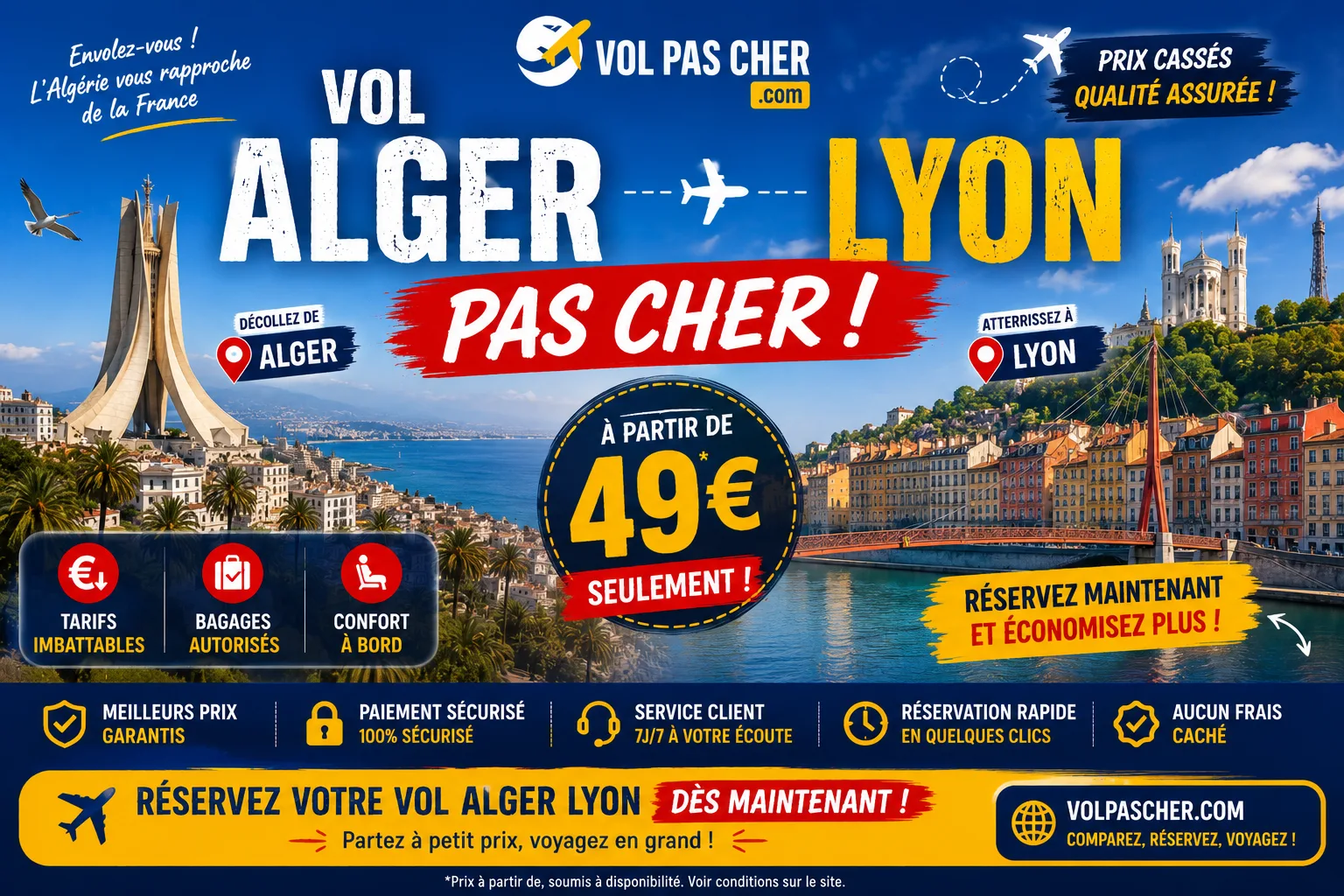 Vol Alger Lyon : comparer les billets et préparer son voyage