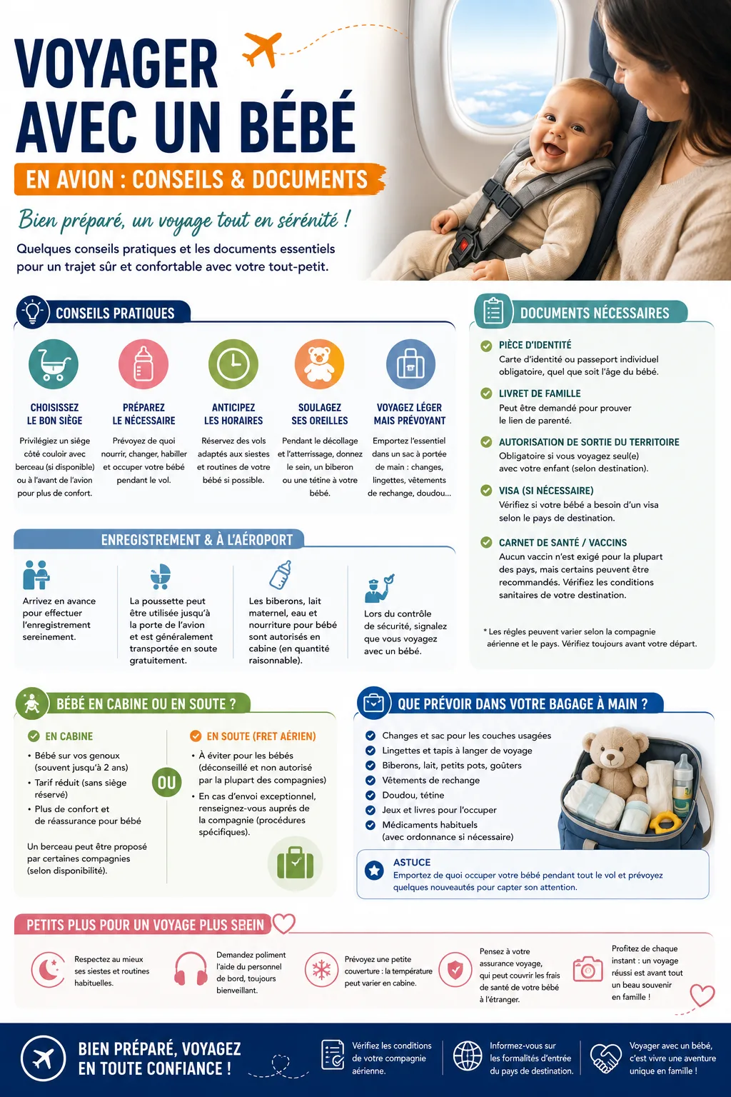 Voyager avec un bébé en avion : conseils et documents